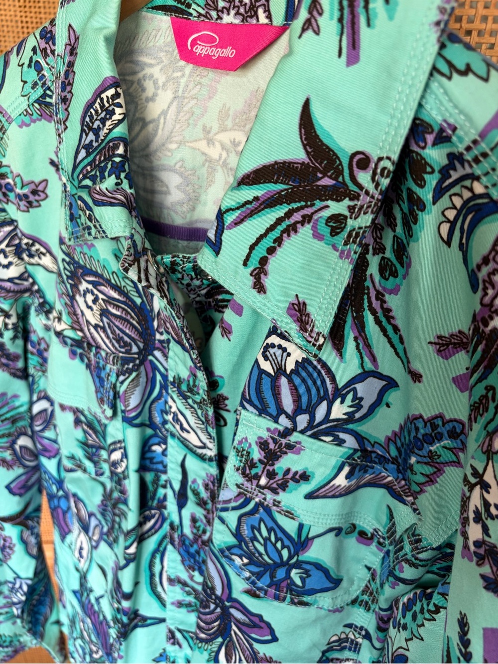 Paisley Teal Blue Cotton Lightweight Casual Cappagallo Jacket Snap Buttons